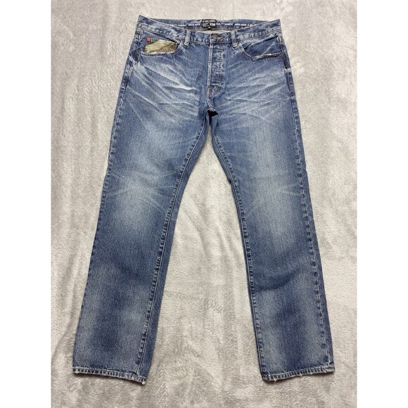 IZZUE IZ-X04-ARMY Frayed Edges Men’s Buttonfly Slim Fit  Jeans Size 36x31 - Picture 3 of 14